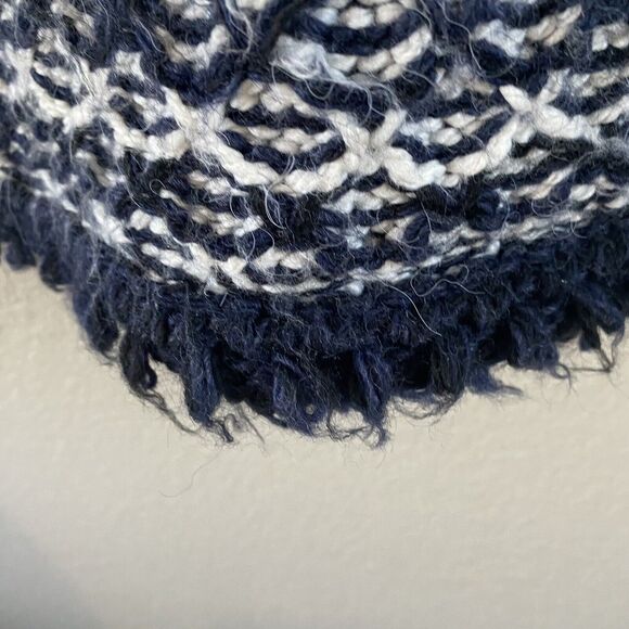 Zara Sweater CoatIigan Blue White Oversized Jacquard Fringe Open Duster boho - Picture 7 of 12